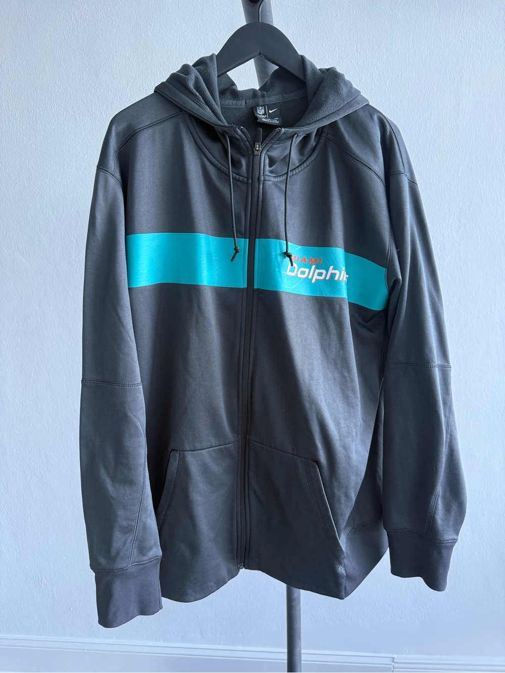 Nike Miami Dolphins NFL Full Zip Hoodie Men 2XL Gray Aqua On Field 906518-060